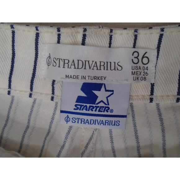 Womens Stradivarius Starter Flare Wide Leg Penstripe Pants Size 36x26 Baseball - Picture 8 of 11